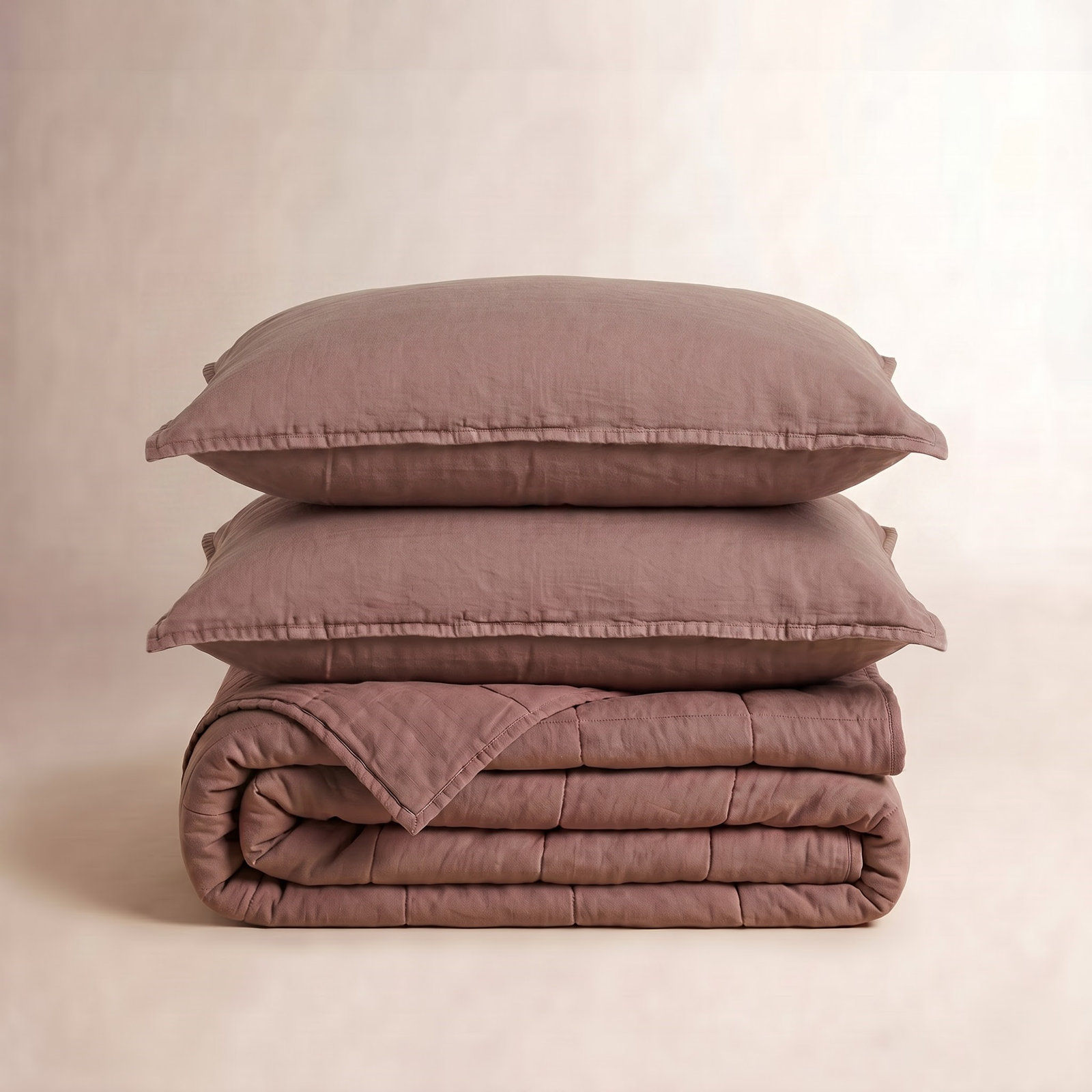 Cotton Canvas Stonewashed Coverlet Set, Sarsaparilla, King Coverlet + 2 King Shams