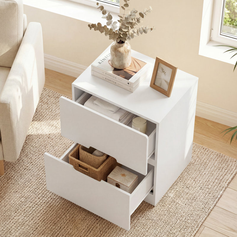 Handless Nightstand With 2 Drawers, White