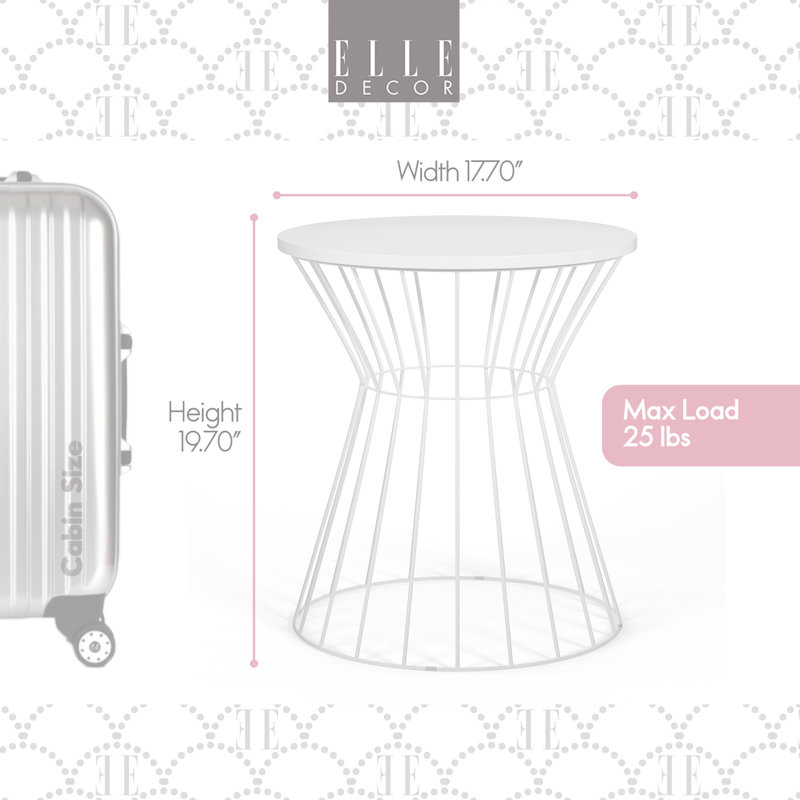 Table de bout, table basse ou table de chevet décorative en métal Elle Decor Lulu, Blanc français