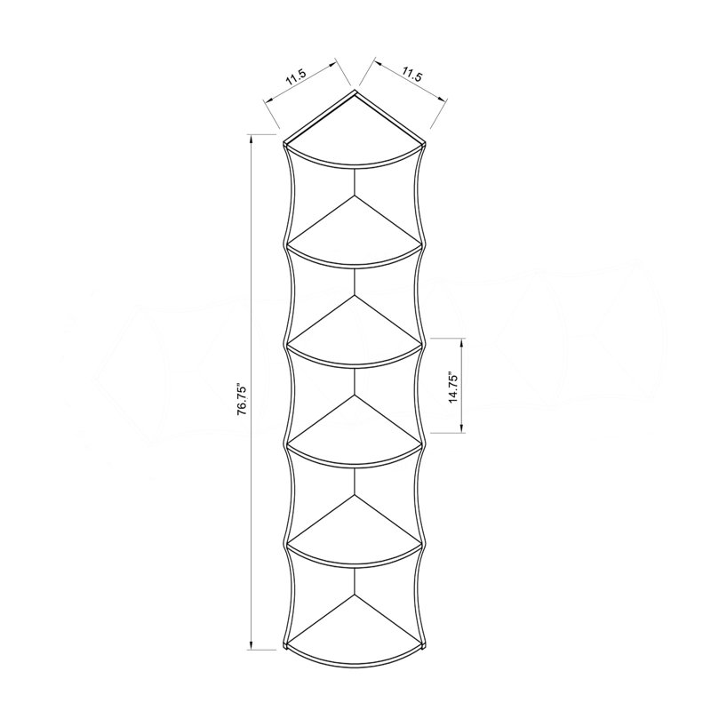 Bookcase, Bookshelf,Quarter-Circle Curved Shelving Unit, 5 Rounded Shelves With Curvy Side Panels & Finished Top/Bottom, Modern Sculptural Storage