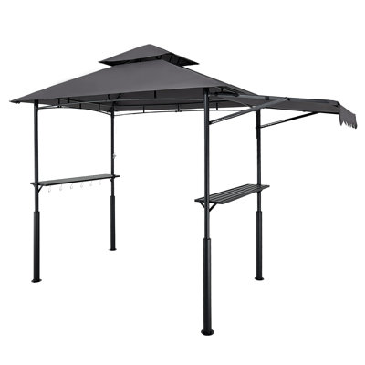Grill Gazebo, 8 x 5 ft Double-Tiered Top, Reinforced BBQ Gazebo with Extra Awning, Powder-Coated Steel Patio Grill Shelter with 2 Side Shelves & Hooks, Outdoor Grilling Canopy for Garden