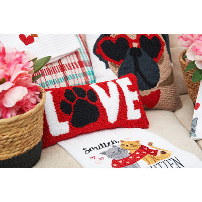 Love Paw Hooked 6 X 12 Inch Valentine's Day Throw Pillow Decorative Accent Covers For Couch And Bed