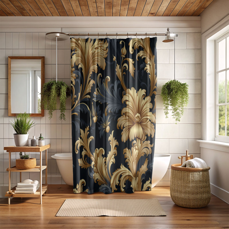 Baroque Détails Design - Rideau de douche standard 1 pièce, H 74 po x l 35 po