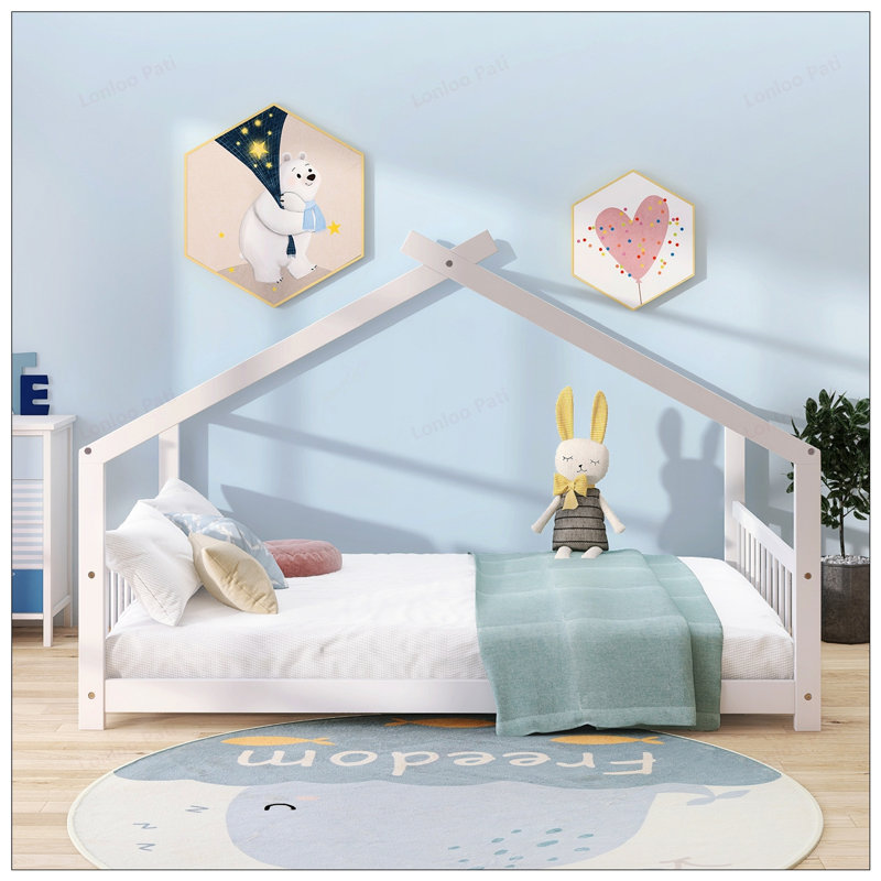 Full Size House Bed with Sturdy Wood Frame, Perfect for Comfortable Sleep and Modern Bedroom Decor.