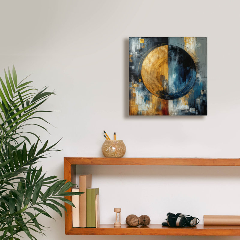  «Golden Circle Abstract 6» par Rey Klimt, art mural sur toile, H 12 po x l 12 po