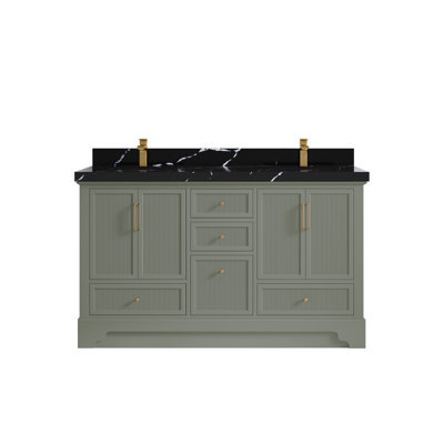 Alys 60'' Free Standing Double Bathroom Vanity with Quartz Top (Knobs Option)