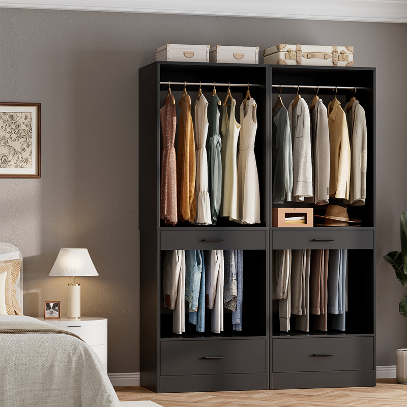 Système d'organisation 23,6 po avec zone de suspension, support à pantalons et tiroir, Noir