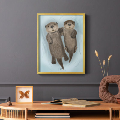 Otters Holding Hands Framed Print - Solid Wood