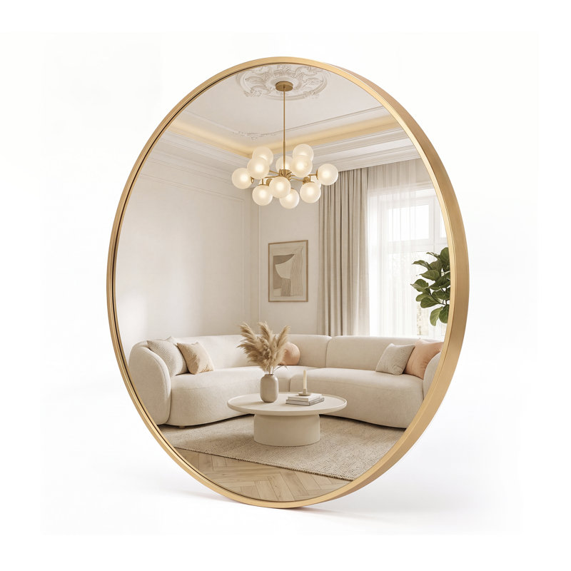 Metal Round Wall Mirror, Gold, 20" x 20"