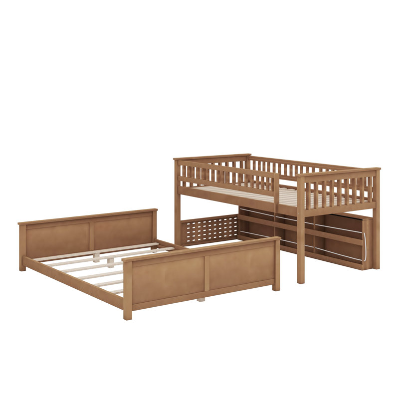 Twin XL Over Queen Bunk Bed With Integrated Shelving, Color-Changing Lights And Pegboard, Brun