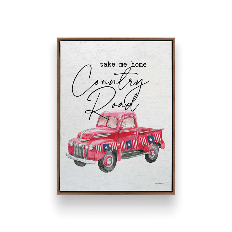 «Country Road» par lettres et doublures, reproduction d'art, L 36 x H 48, Brun, Toile avec cadre