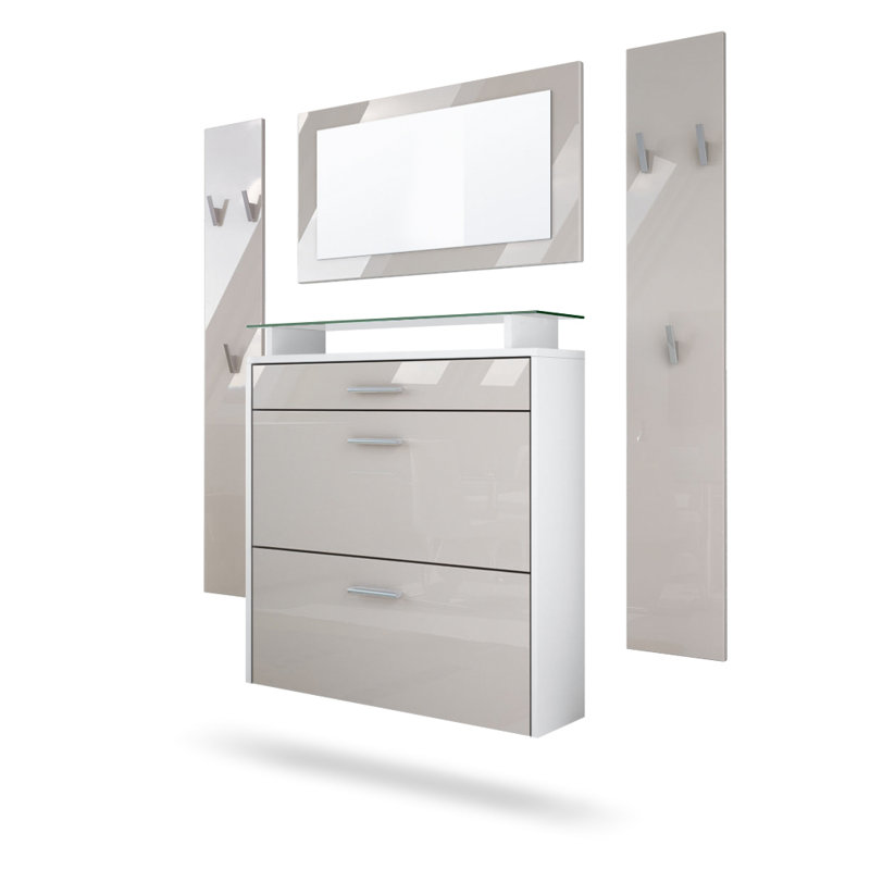Mccarroll Hall Tree with Shoe Storage, Glossy sand-grey/Matt white