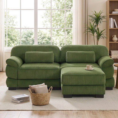 76" Cloud Modular L-Shaped Sectional Sofa 2-Seater with Ottoman and Corduroy Fabric
