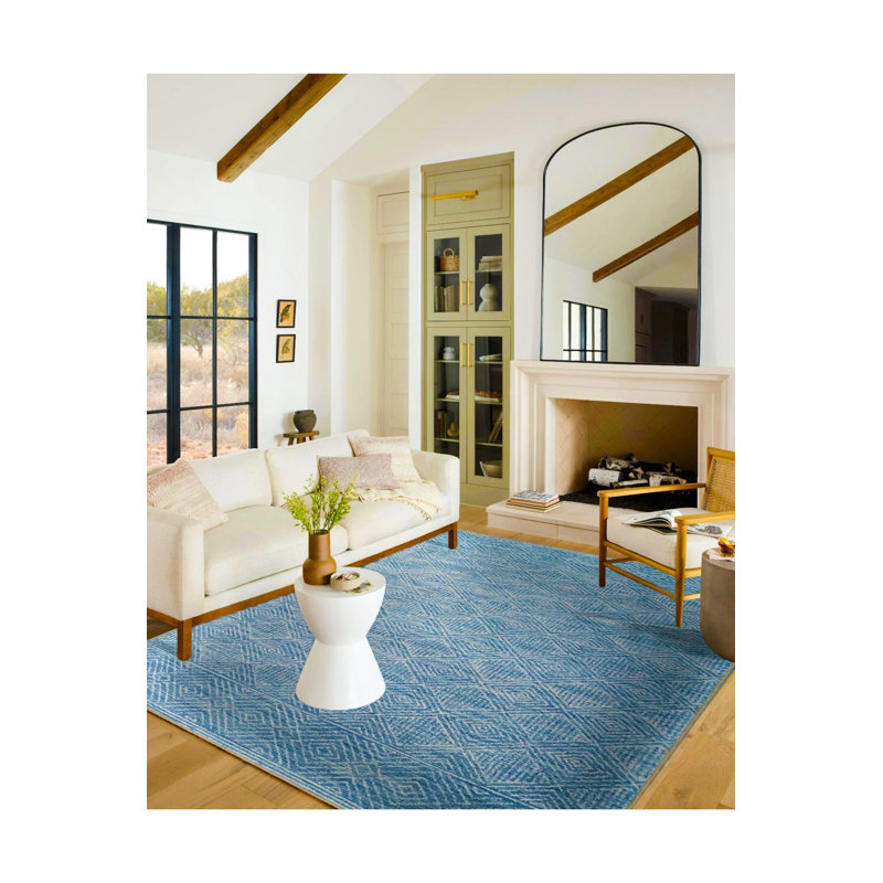 Machine Washable Diamond Patterned Blue Decorative Area Rug, Rectangle 2'6" x 4'11" Rug Pad Included