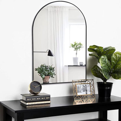 Miroir mural 24 po x 36 po noir pour salle de bain - Verre de qualité, alliage d'aluminium rouille, installation renforcée et suspension avec cadre en métal de 4 mm, vis à crochets