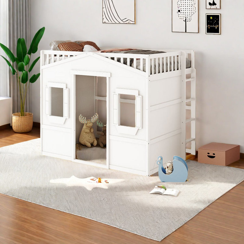 Lits peu encombrants, lit mezzanine double en bois, style maison moderne pour chambre d'enfant