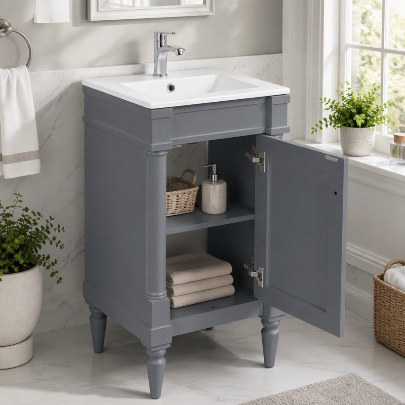Meuble-lavabo compact avec lavabo, portes à fermeture douce et tablette réglable, 47.62 lbs Grey