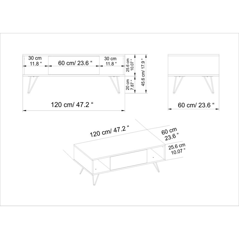 Table basse avec rangement Glover, Noyer/blanc