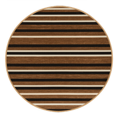 Machine Washable Horizontal Stripes Brown Area Rug