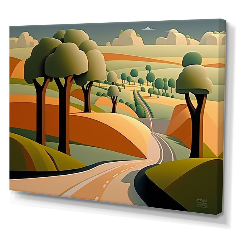 Paysage abstrait de la route vers les montagnes rustiques sur toile, H 16 po x l 32 po x P 1 po, Toile tendue