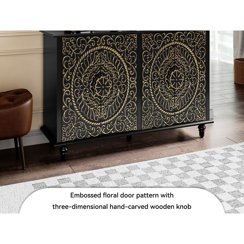 Black and Gold Decorative Accent Cabinet with Adjustable Shelving