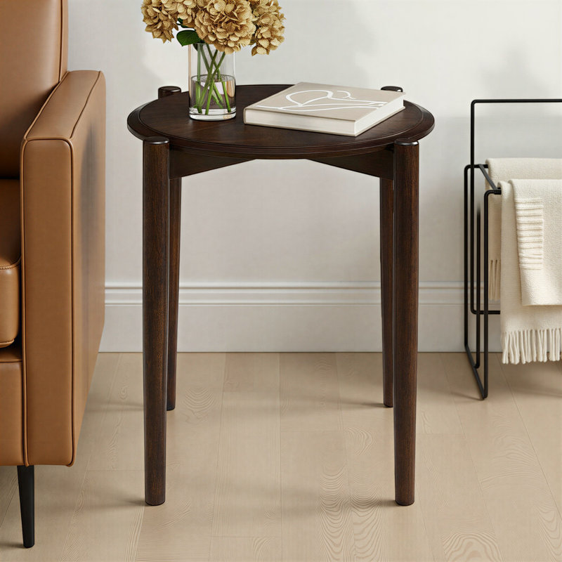 Vaenfila Round Wood Mid-Century Modern End Table, Mahogany