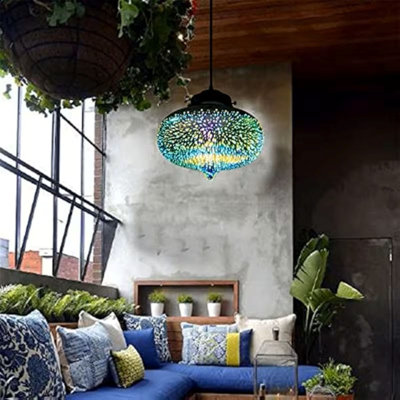 Modern Tropical Glass Fireworks Chandelier - Adjustable Height Flush Mount Pendant Light With Vibrant Fireworks Design, Hard-Wired Electricity, No Bulbs Included