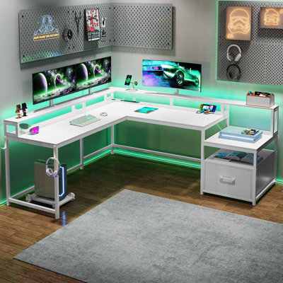 L-Shaped Computer Desk with Power Outlet