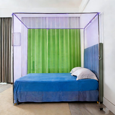 Princess Lace Canopy Mosquito Net 4 Corners Tieback Design Foldable Bedding Netting for Home Decor Camping Travel​ Home Decor Canopy Netting​（Only mosquito nets, not including poles）