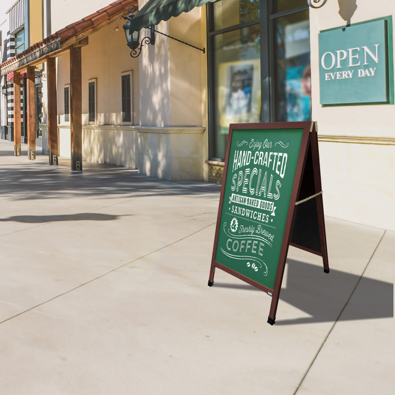 A-Frame Sidewalk Porcelain Chalkboard, 3' 6" H x 2' W, Cherry Stain