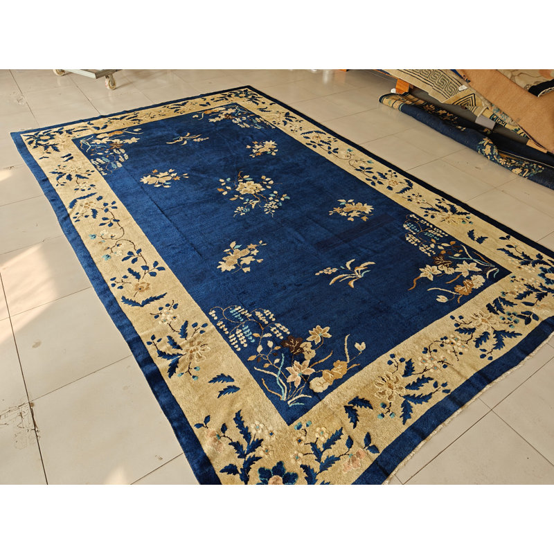 Tapis bleu antique en laine de Pékin