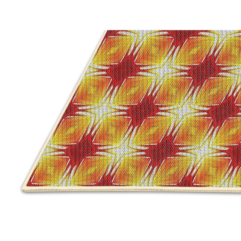 Tapis de zone jaune/rouge à motifs, Rectangle 5 pi x 7 pi