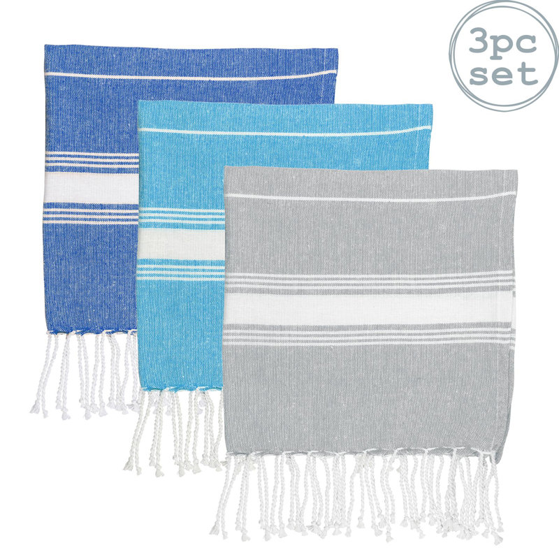 Nicola Spring - Turkish Cotton Hand Towels - 100 x 60cm, Navy/Light Blue/Grey