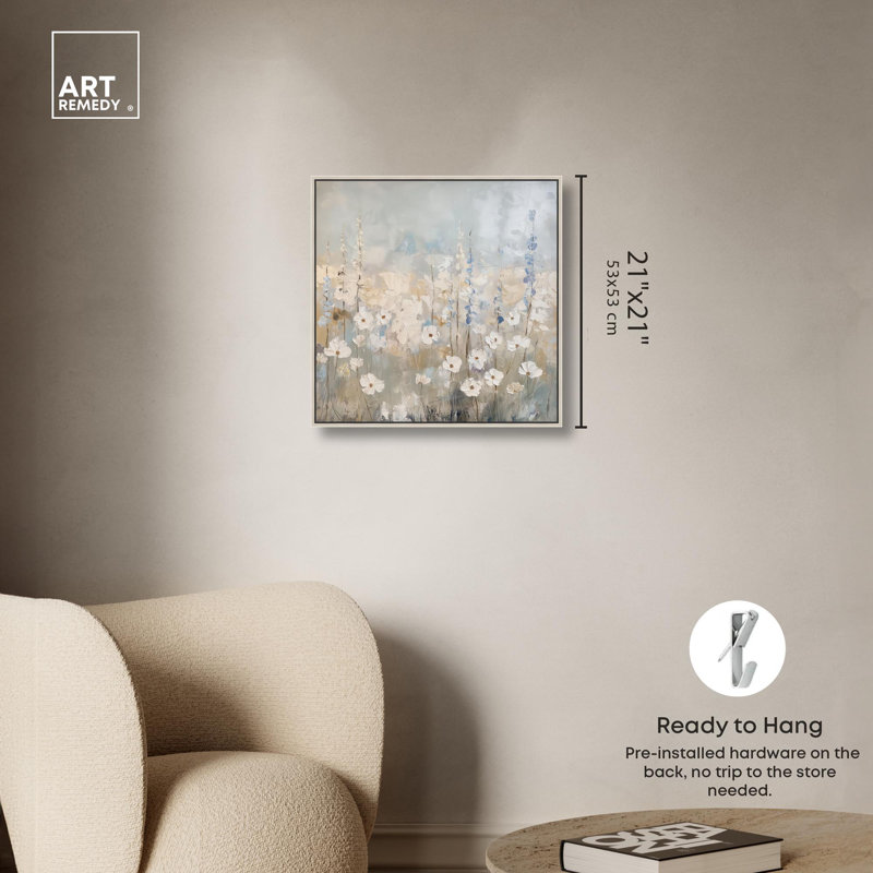 Sable Flowers I Canvas Farmhouse Floral Art by Art Remedy, Silver Floater Framed, 21" H x 21" W x 2" D