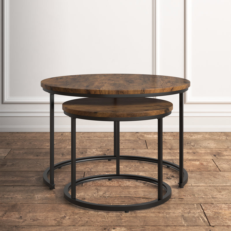 Treble Set of 2 Round Metal Nesting Coffee Tables | Stackable Space-Saving Design for Living Room & Small Spaces