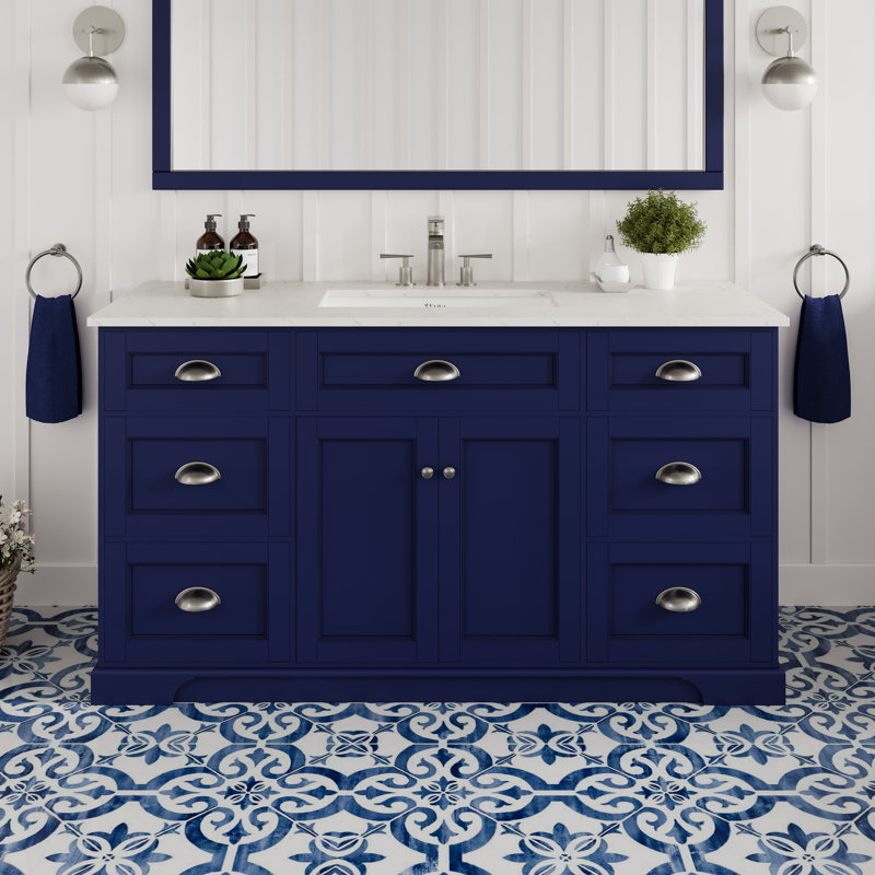 Didomenico 60"W X 22"D Bathroom Vanity With White Carrara Quartz Countertop And Undermount Porcelain Sink, Blue