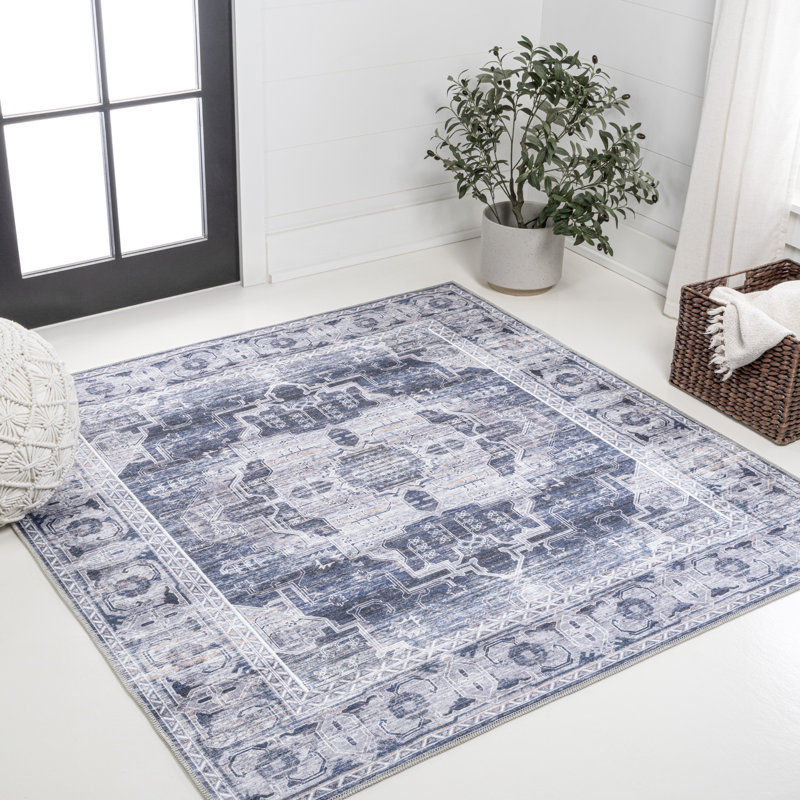 Tapis bleu marine / crème Alanya, Carré 5 pi 3 po