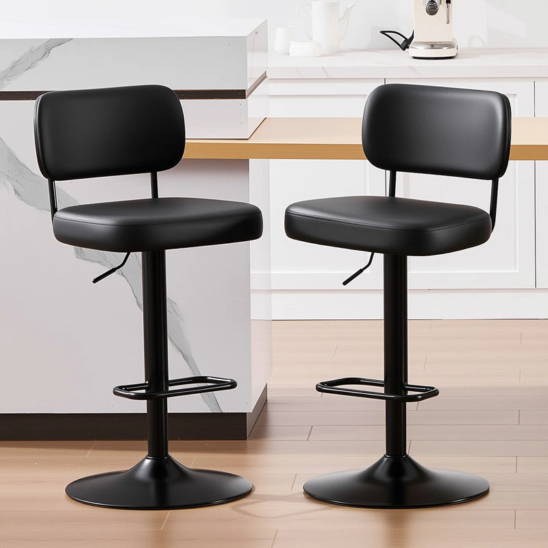 Tabourets de bar pivotants à hauteur ajustable 360 ° avec dossier rembourré, Noir