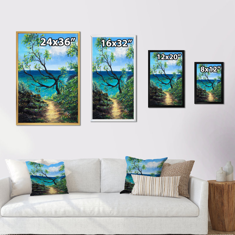 Path to the Ocean, peinture sur toile - Nautique et côtier, H 32 po x l 16 po x P 1 po, Cadre flottant noir