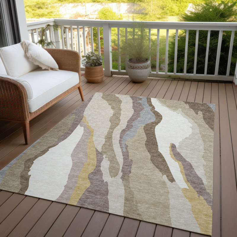 Tapis intérieur / extérieur beige Petala , 10 pi x 14 pi