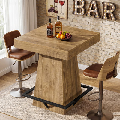 37.4" High Bar Table, Square Pub Table with Metal Footrest (Only Table)