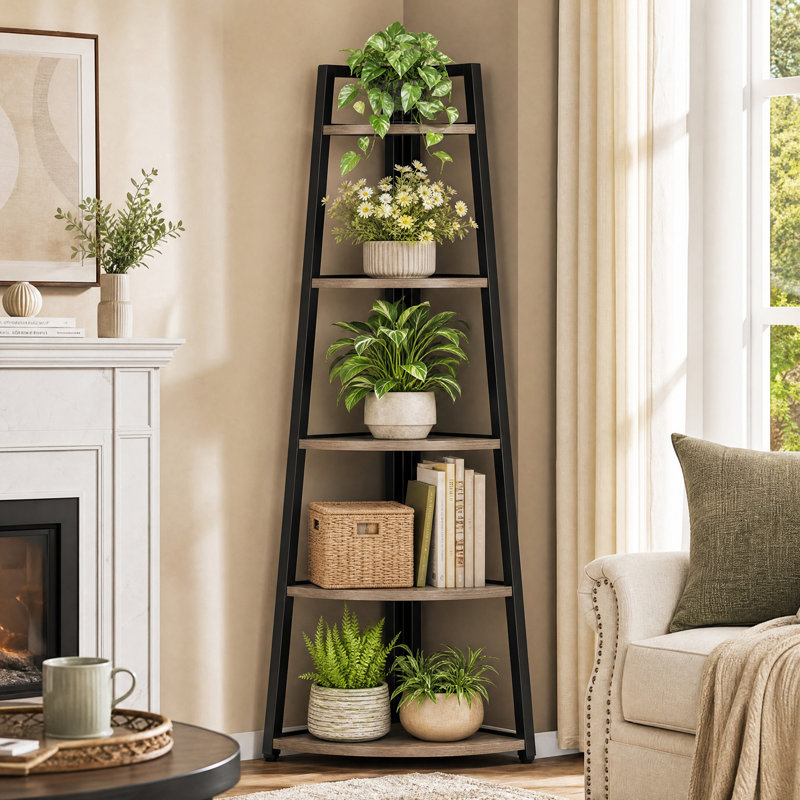 Berks Corner Bookcase, Gray/Black