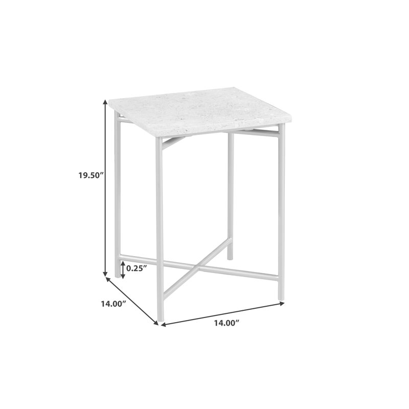 Small Silver Stone Top Square Nesting Table with Metal Base