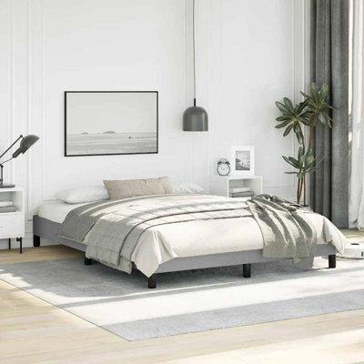 Structure de lit rectangulaire en polyester gris clair avec structure de lit plateforme tapissier