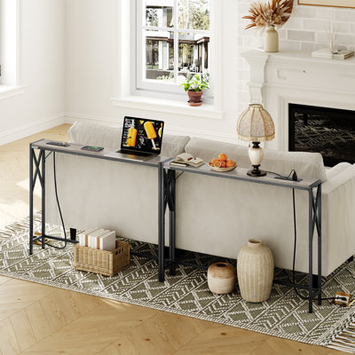 Naun 78.7" Console Table with Power Outlet Narrow Sofa Table