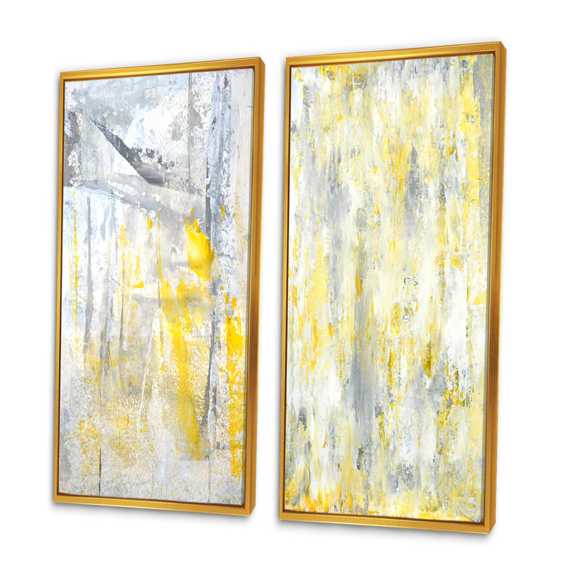 «Gray and Yellow Merging Abstract», ensemble de 2 reproductions sur toile, H 40 po x l 40 po x P 1 po, Cadre flottant doré