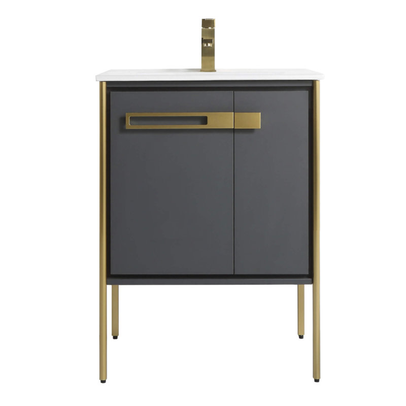 Meuble-lavabo simple 24 po, Laiton satiné, Gris Onix