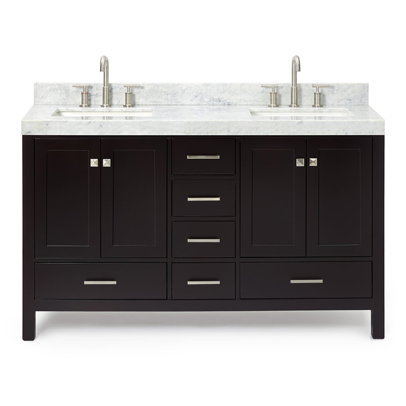 Cambridge Double Bathroom Vanity with Carrara Marble Top, Brushed Nickel, Espresso