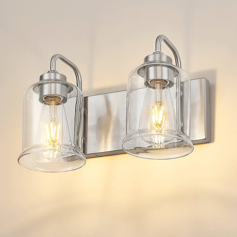 Éclairage de salle de bain à 2 lumières à intensité variable avec abat-jour en verre transparent, Deux lumières