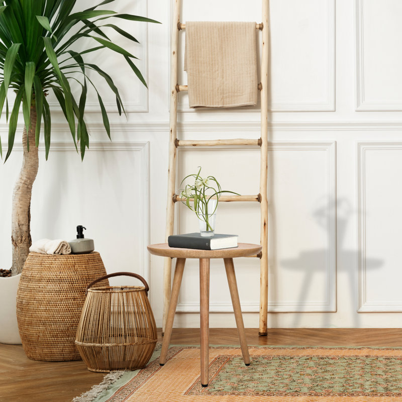 Round Shape Top Table, 3-Legged Natural Finish Side Table - Handcrafted Small End Table - Versatile Nightstand And Coffee Table For Living Room, Bedroom And Office Table